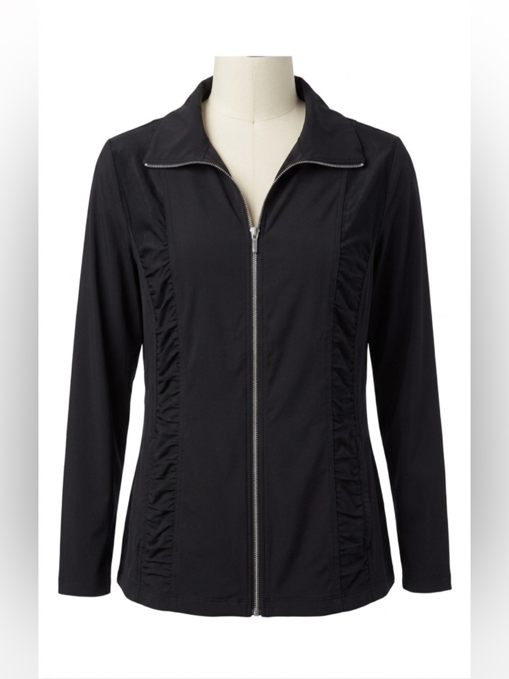 Chico's Zenergy Black Ruched Front Full Zip Jacket Chicos Size 2 (Large 12)